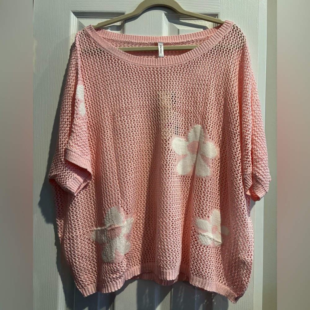 Pink Floral Knit Sweater XL
